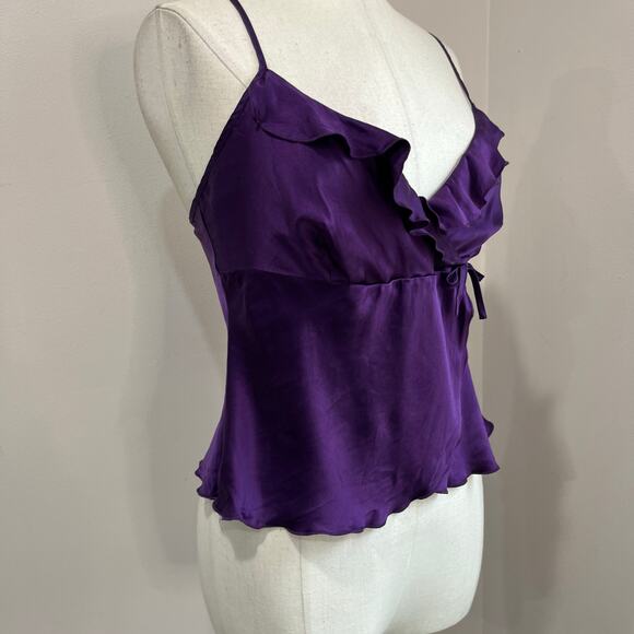 Fredericks of Hollywood Silk Ruffle Tank Top Purple Y2K Camisole Women’s L - Picture 4 of 8